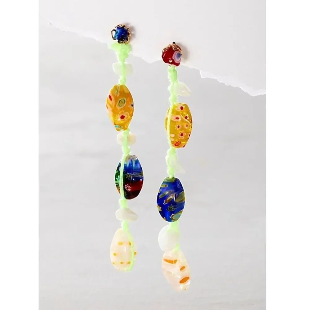 Free People Ariana Ost Voyage Dangle Earrings Artisanal Beaded Crystal Glass